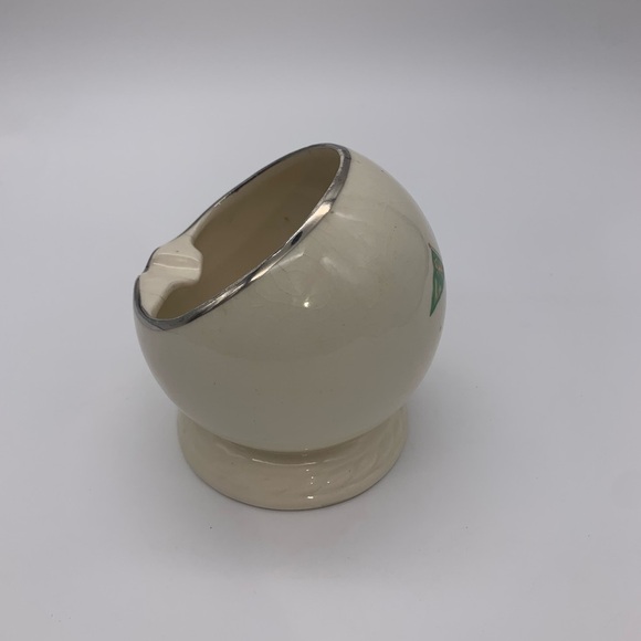 Mid Century Found Footed Ceramic Cigar Ashtray Half Circle Flag Logo Silver Rim - Picture 8 of 12